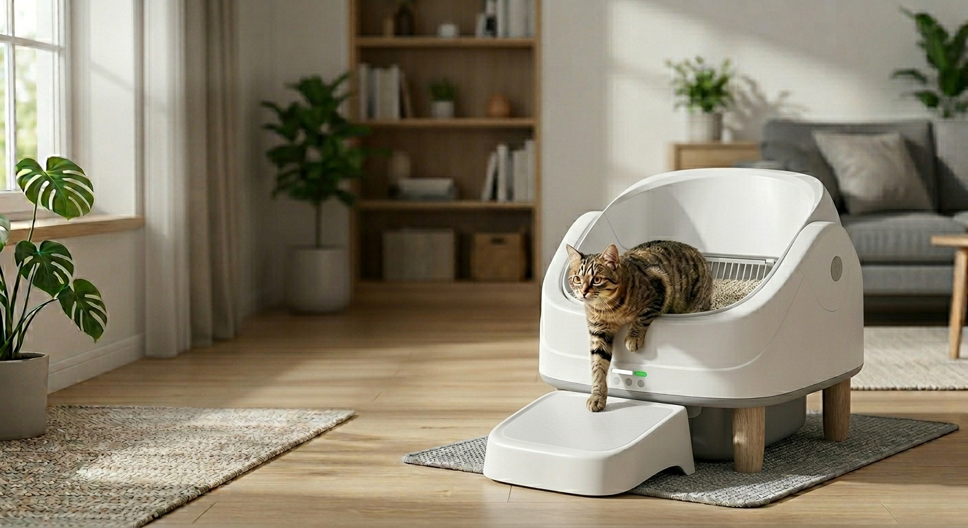 Smart Dual-Bowl Pet Feeder in a modern home setting