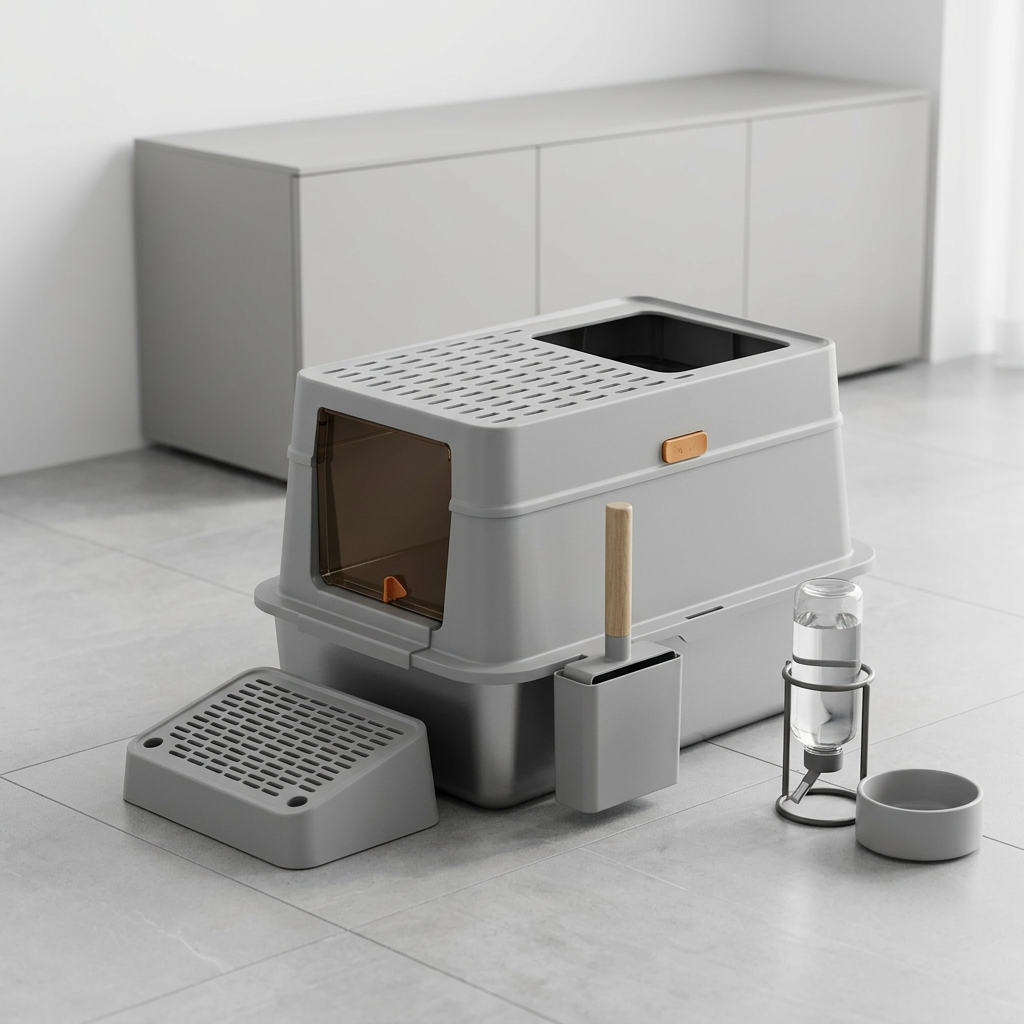 Enclosed Stainless Steel Cat Litter Box-MSP-F