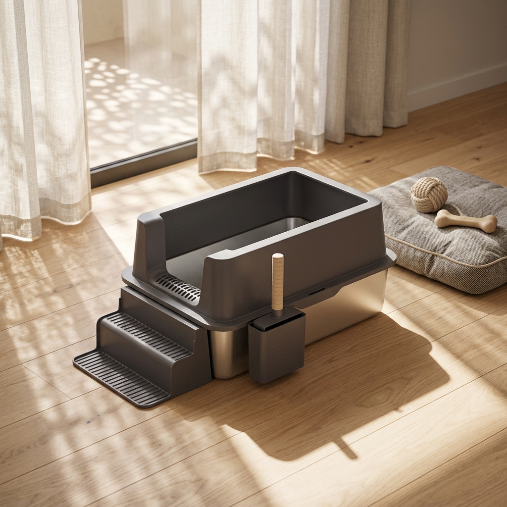 Open-Top Stainless Steel Cat Litter Box-MSP-J