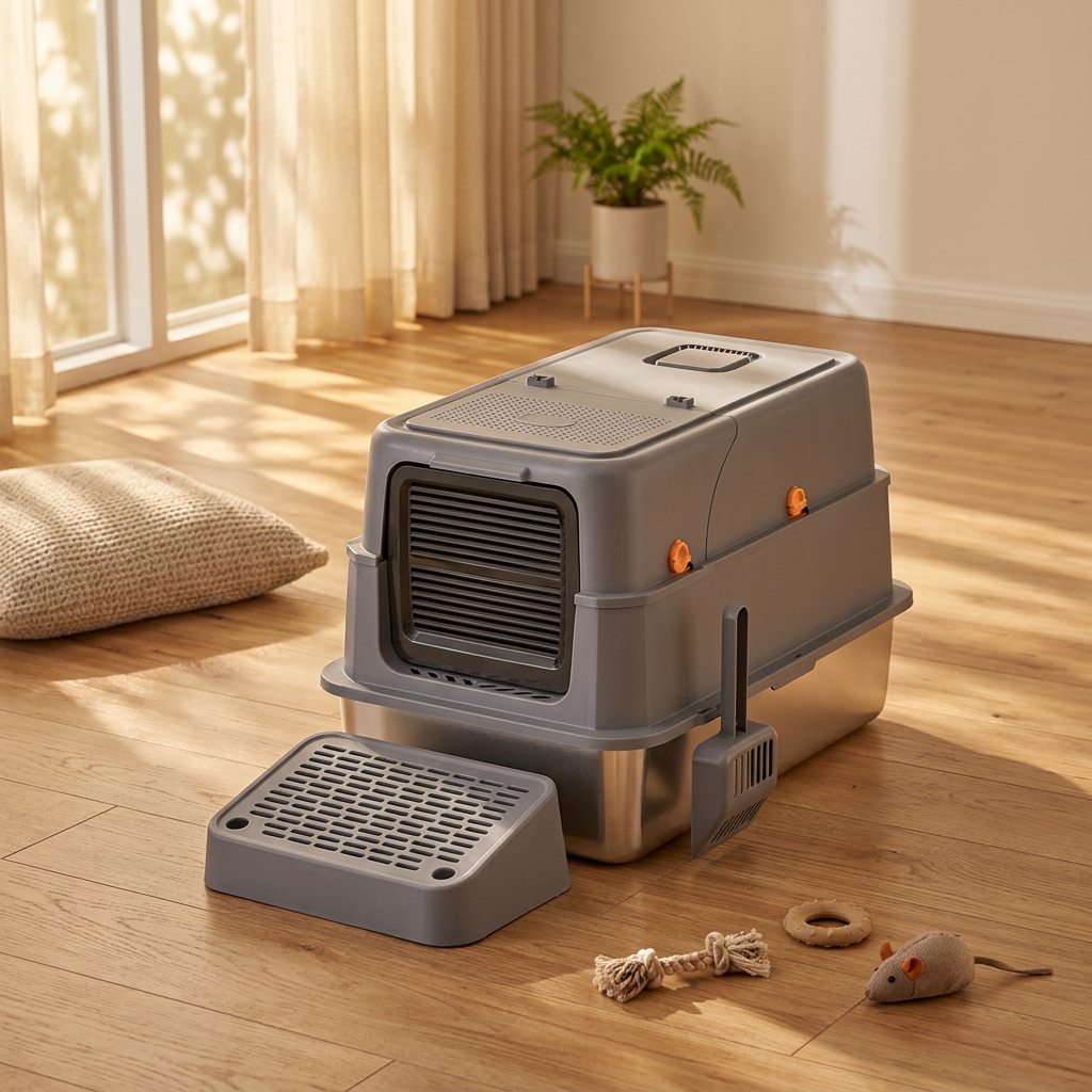 Enclosed Stainless Steel Cat Litter Box-MSP-V2