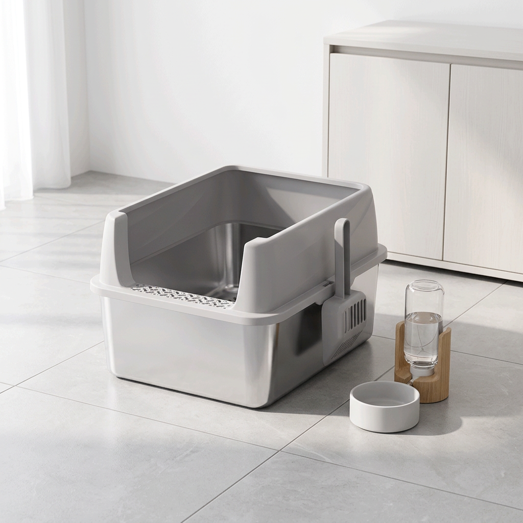Open-Top Stainless Steel Cat Litter Box-MSP-A3