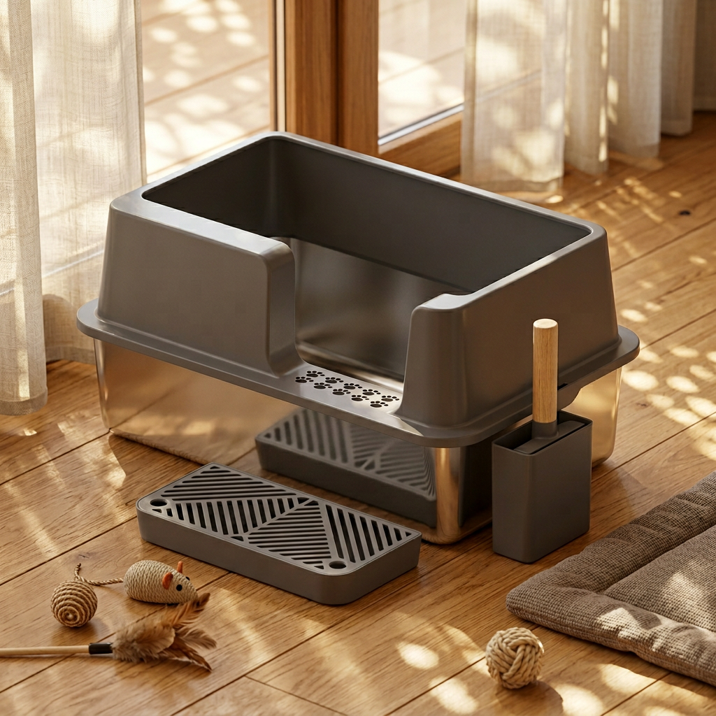 Open-Top Stainless Steel Cat Litter Box-MSP-B-1