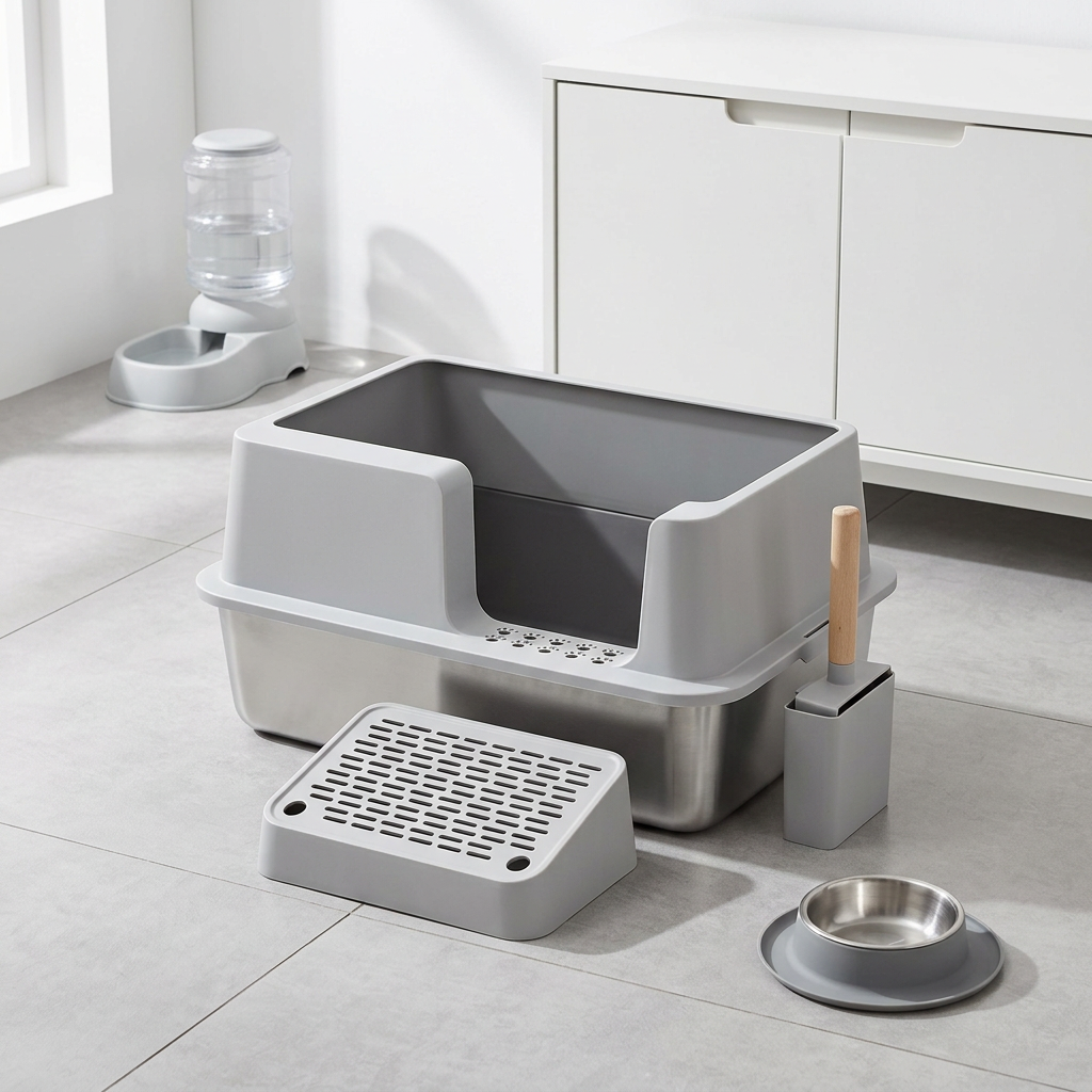 Open-Top Stainless Steel Cat Litter Box-MSP-B