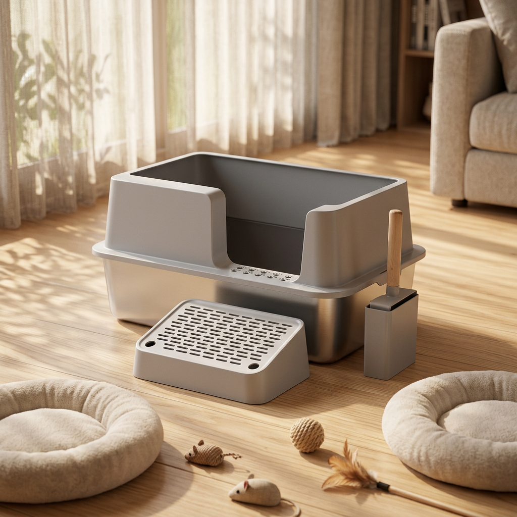 Open-Top Stainless Steel Cat Litter Box-MSP-B