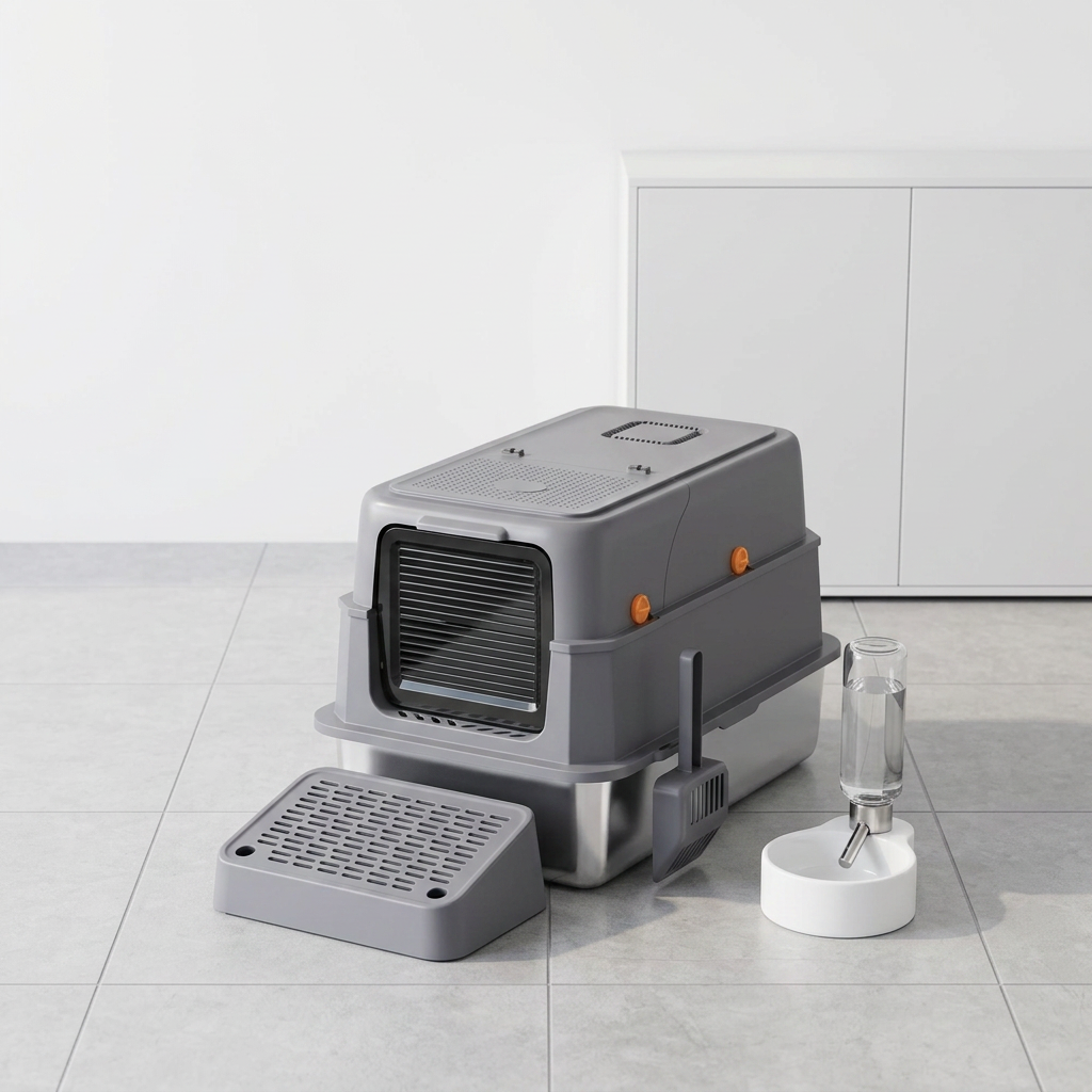 Enclosed Stainless Steel Cat Litter Box-MSP-V2