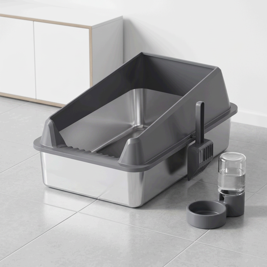 Open-Top Stainless Steel Cat Litter Box-XM-A